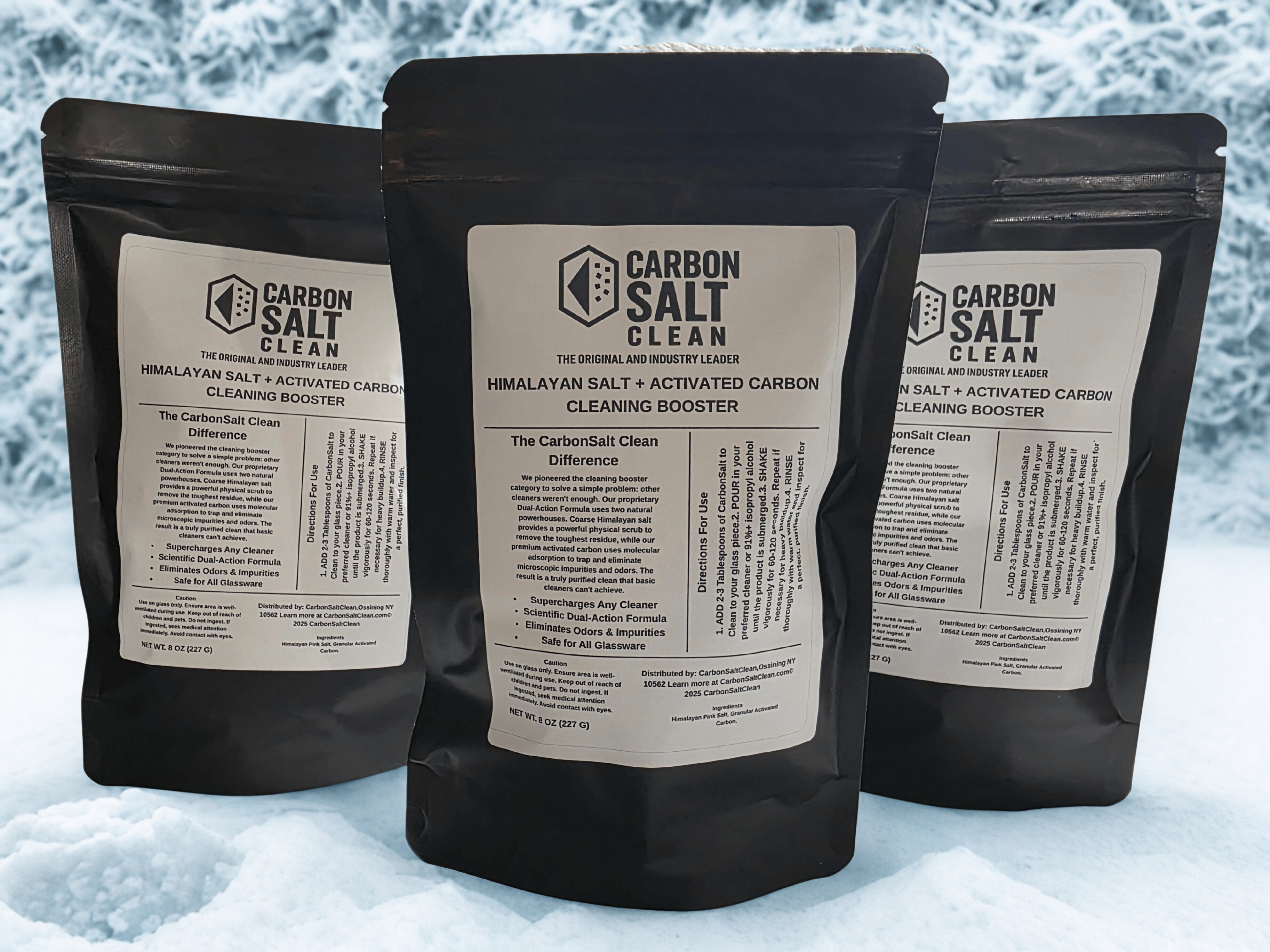 Three pouches of CarbonSalt Clean cleaning booster